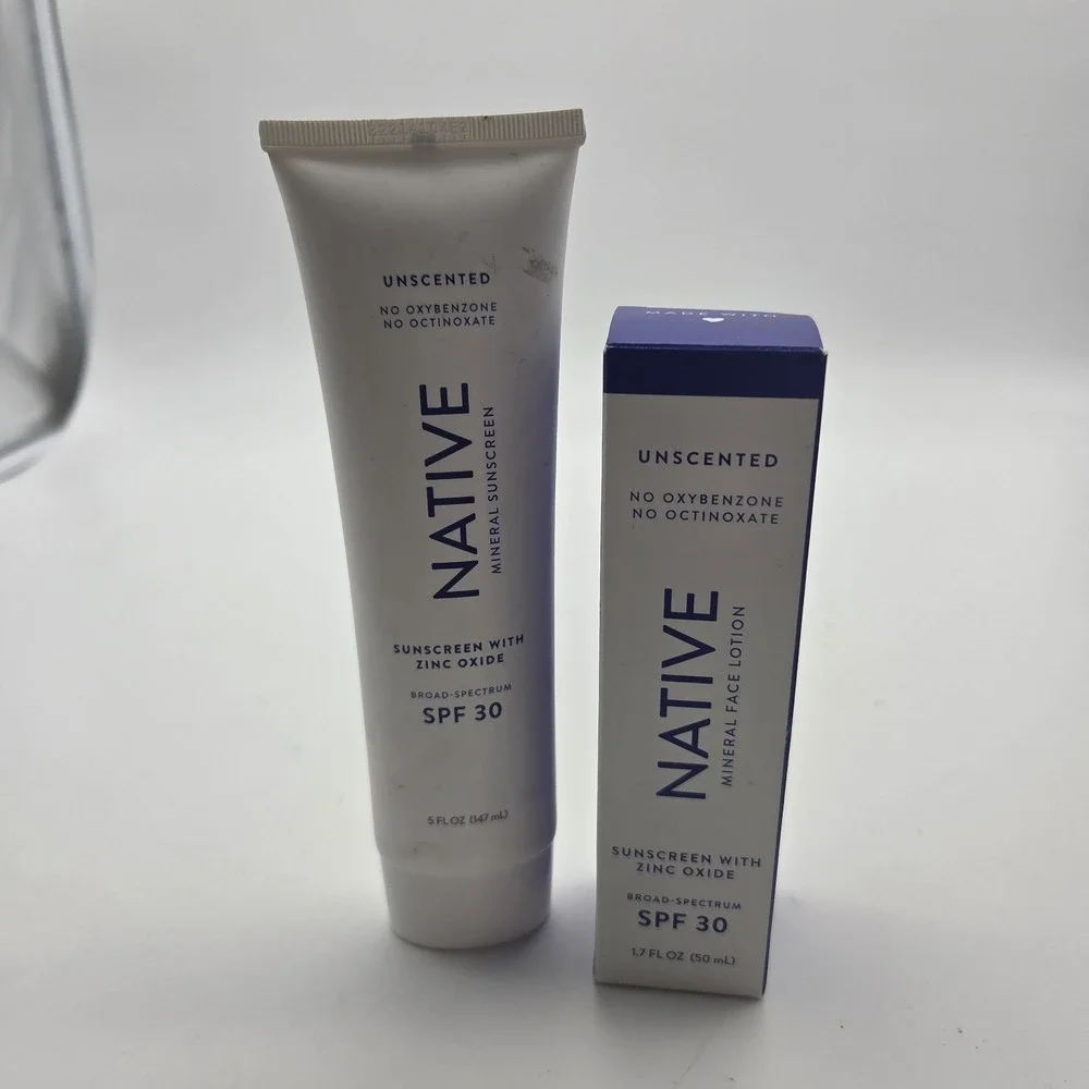 Native Sunscreen Fragrance Free 5 Fl Oz + 1.7fl Gentle Sunscreen Exp 07/2024